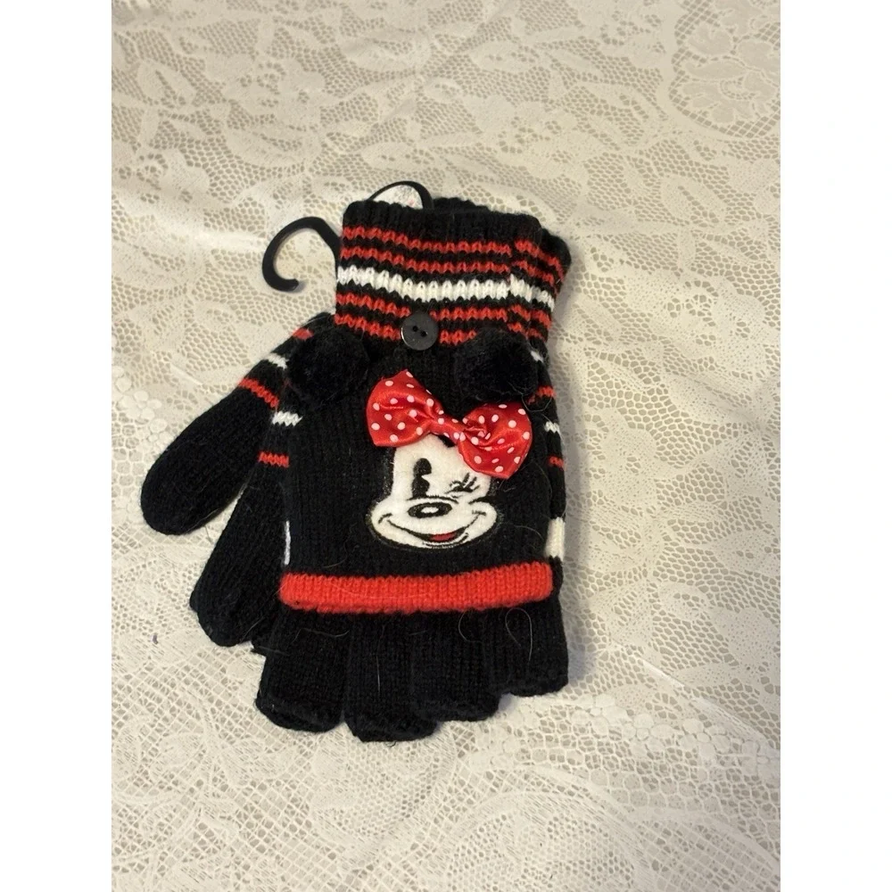Disney Minnie Mouse Sequin Ears Headband & Striped Knit Gloves Accessory Set